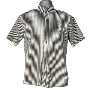 Vermonti Milan Gray and white Striped Short Sleeve Button Down, Size M